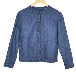 White Stuff Navy Coastal Linen Boxy Blazer Jacket Women 2 Minimalist Scandi Chic